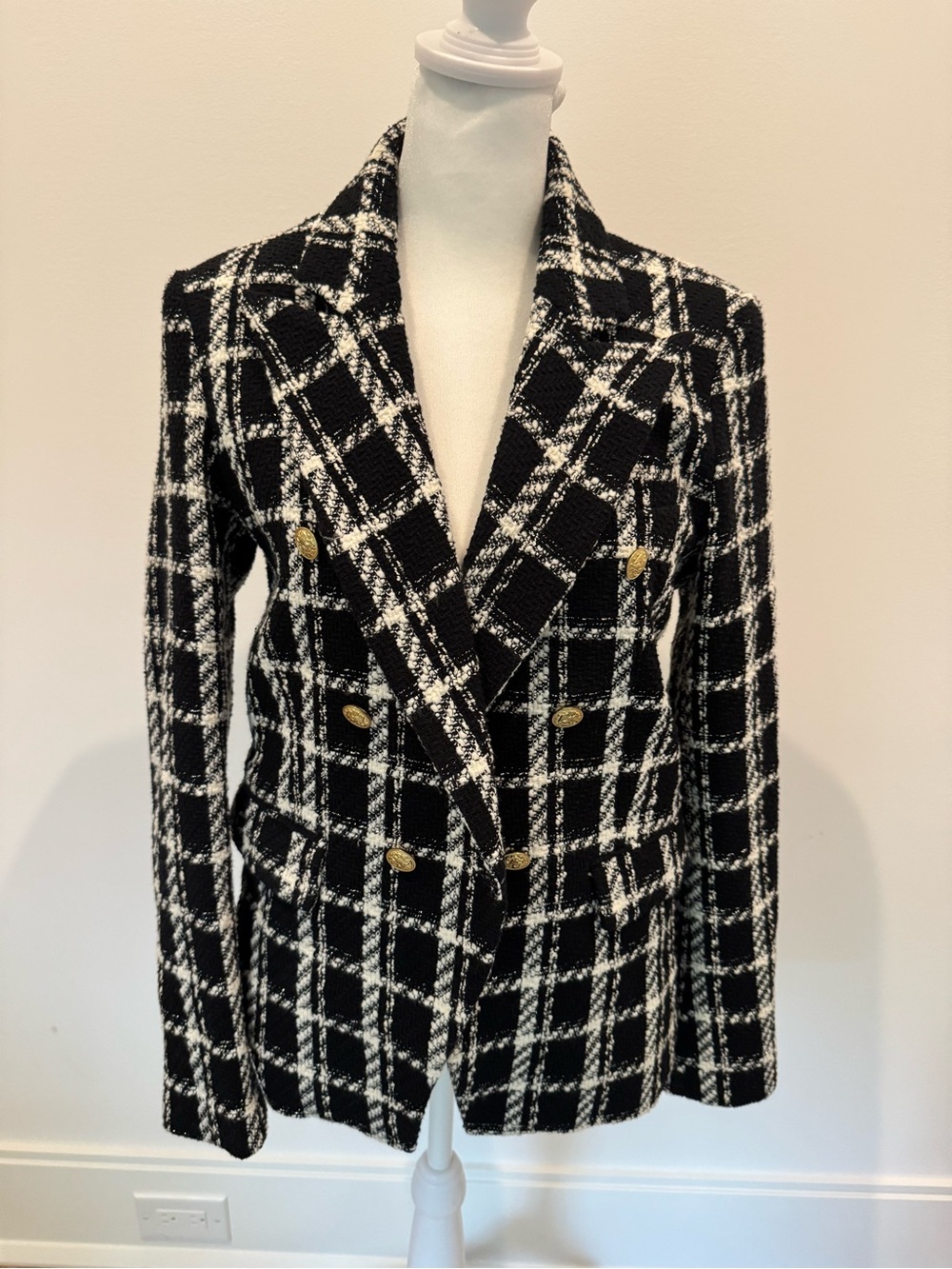 Generation Love Black & White Plaid Double-Breasted Tweed Blazer